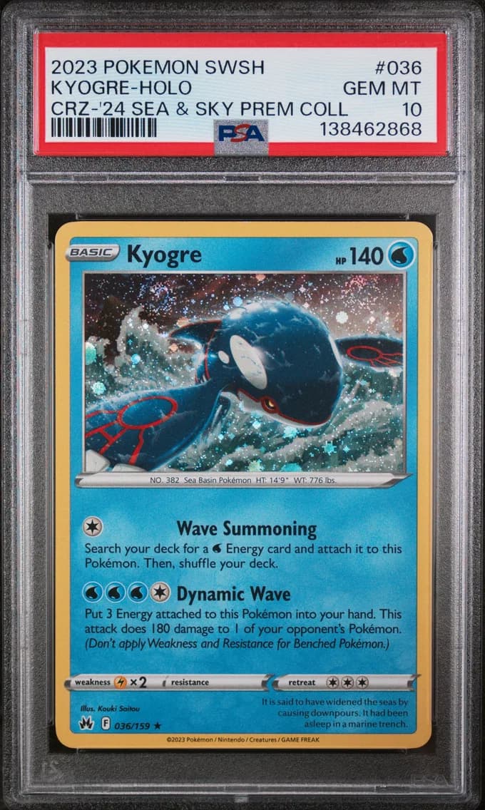 Kyogre-Holo, Sword and Shield Crown Zenith, PSA 10