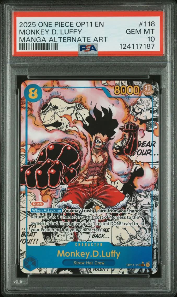 Monkey D. Luffy, One Piece OP11-A Fist of Divine Speed, PSA 10