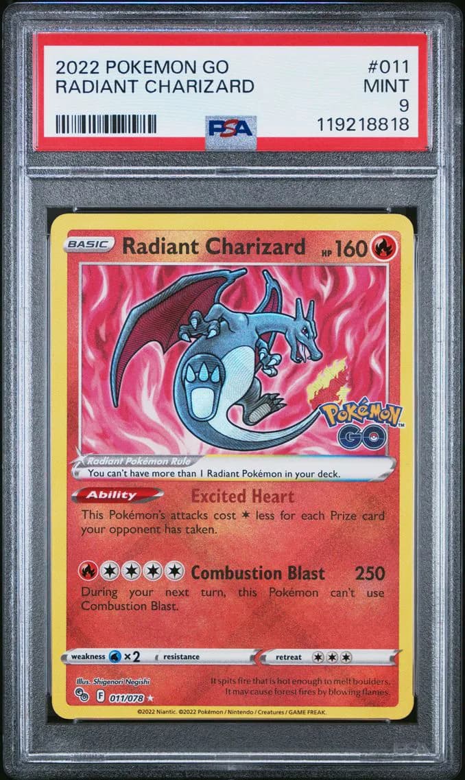 Radiant Charizard, Go, PSA 9