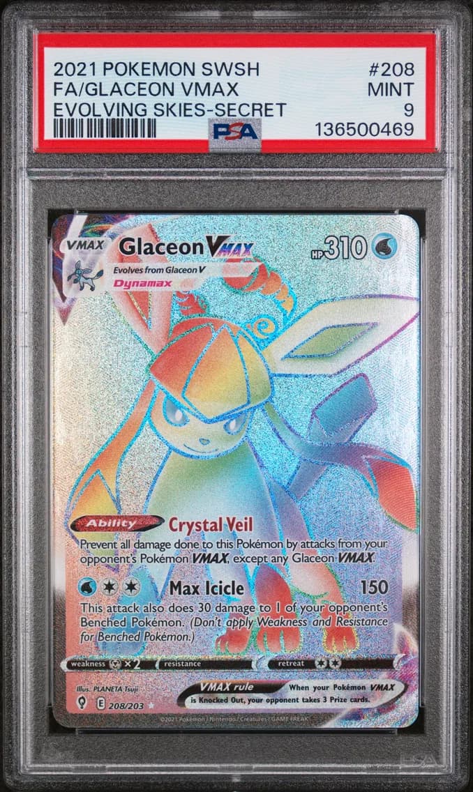 Glaceon VMAX, Sword & Shield Evolving Skies, PSA 9