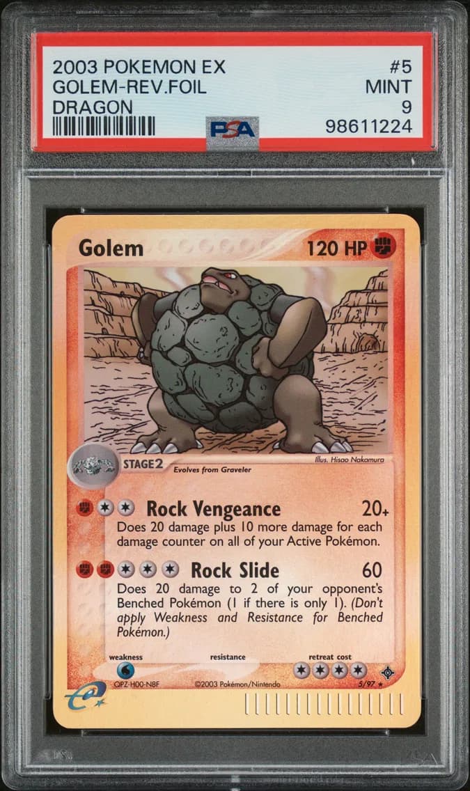 Golem-Reverse Foil, EX Dragon, PSA 9