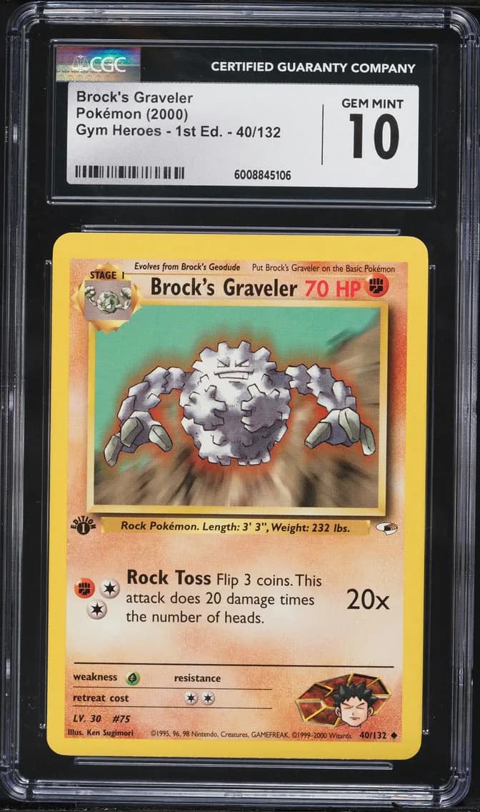 Brock's Graveler 1st Edition, Gym Heroes - 1st Edition, CGC 10