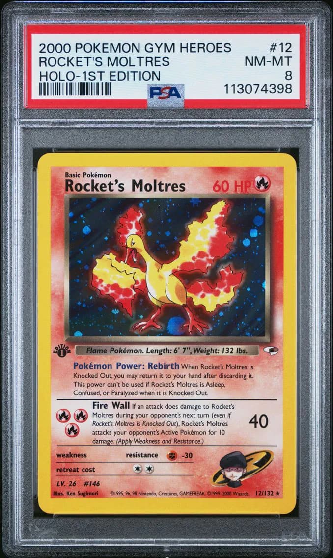 Rocket's Moltres, Gym Heroes, PSA 8
