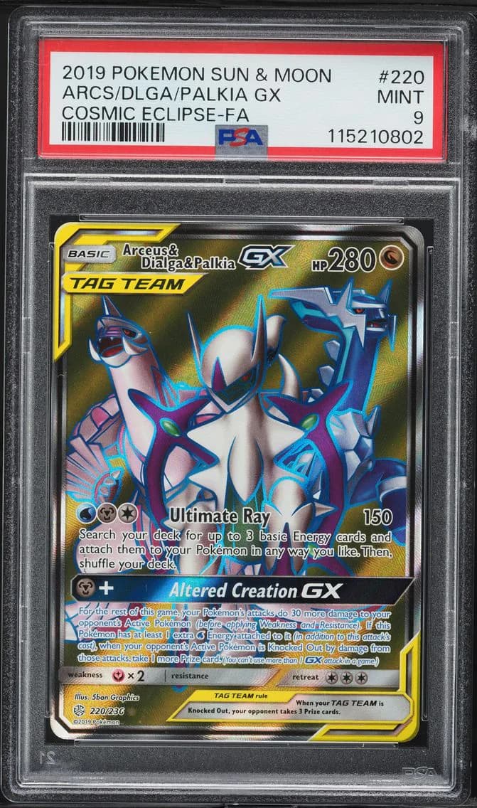 Arceus & Dialga & Palkia GX, Sun & Moon Cosmic Eclipse, PSA 9