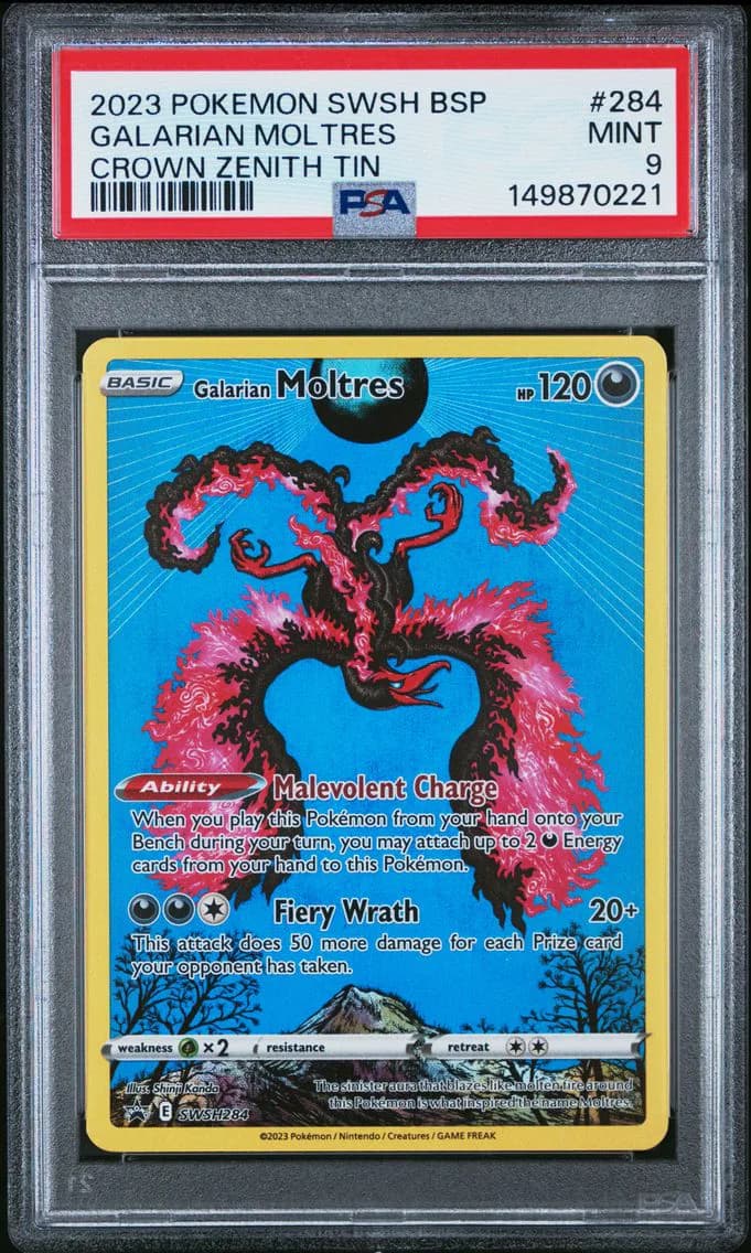 Galarian Moltres, Swsh Black Star Promo, PSA 9
