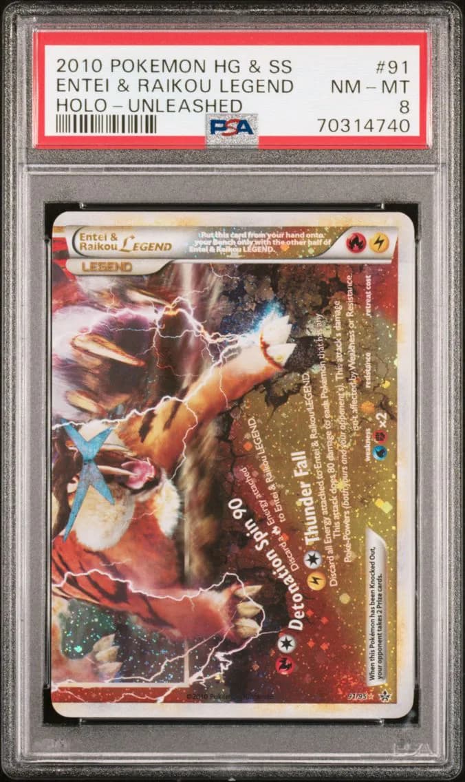 Entei & Raikou Legend-Holo, Heartgold & Soulsilver Unleashed, PSA 8