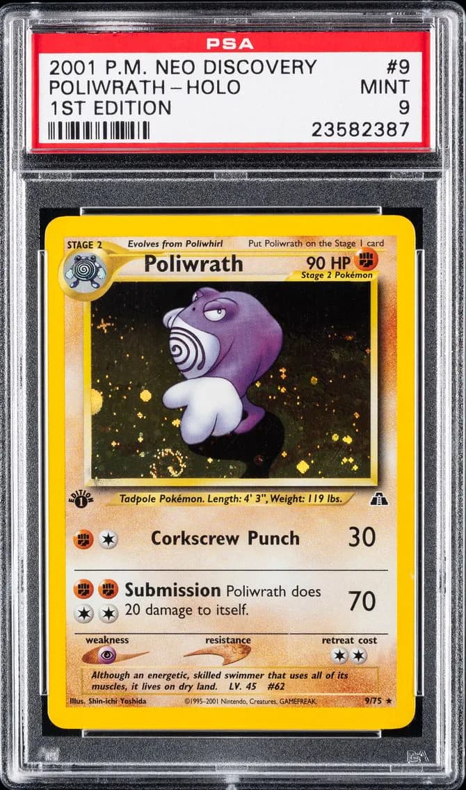 Poliwrath-Holo 1st Edition, Neo Discovery, PSA 9