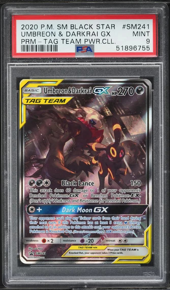 Umbreon & Darkrai GX, SM Black Star Promo, PSA 9