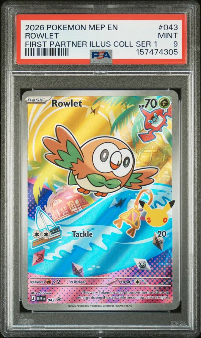 Rowlet, Me Black Star Promo, PSA 9