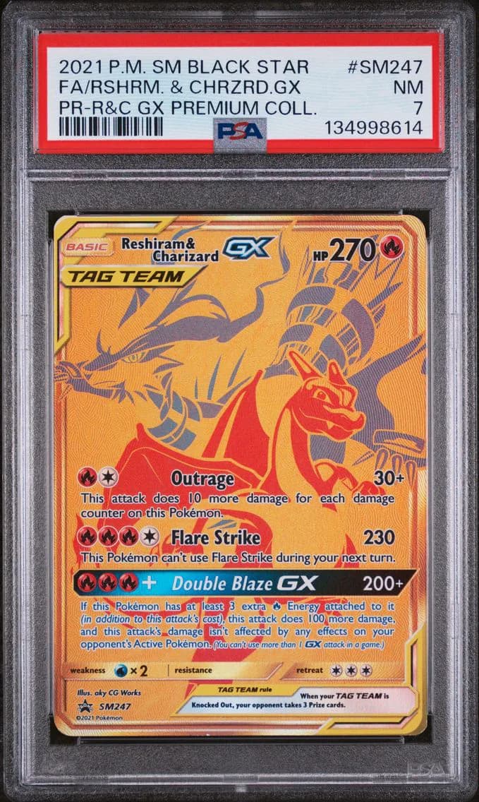 Reshiram & Charizard GX, SM Black Star Promo, PSA 7