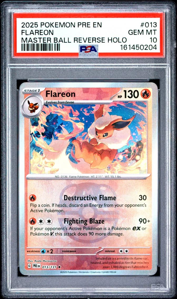 FLAREON Master Ball Reverse Holo, Prismatic Evolutions, PSA 10