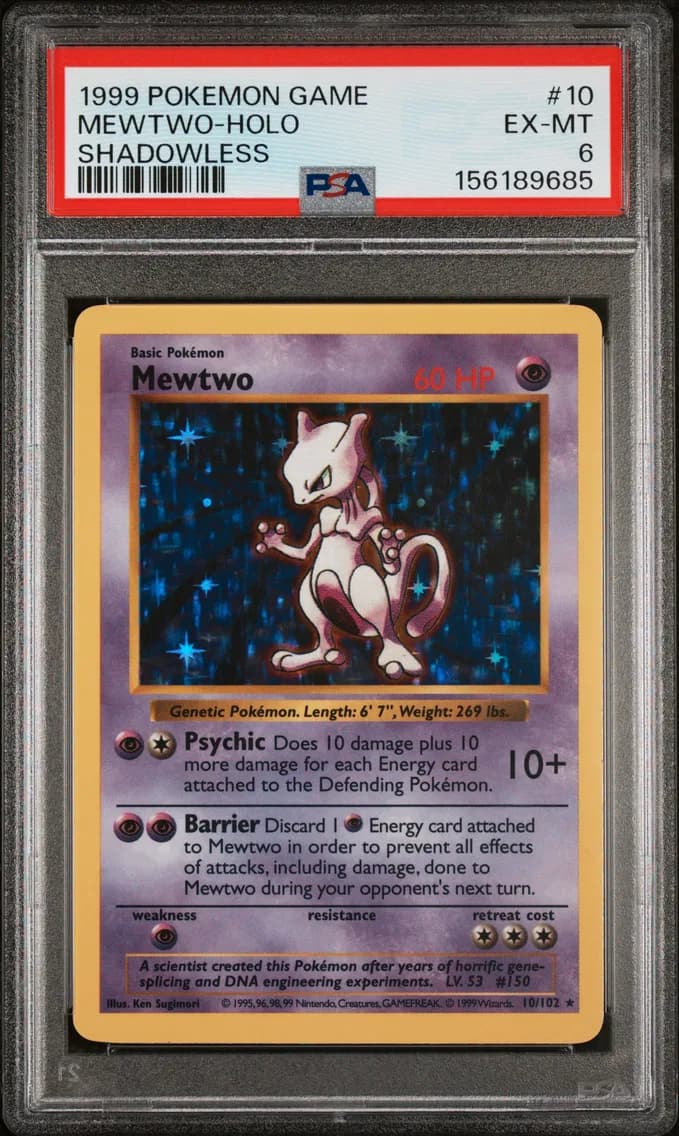 Mewtwo-Holo Shadowless, Game, PSA 6
