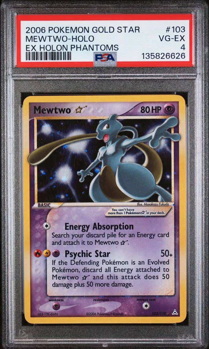 Mewtwo-Holo Gold Star, EX Holon Phantoms, PSA 4