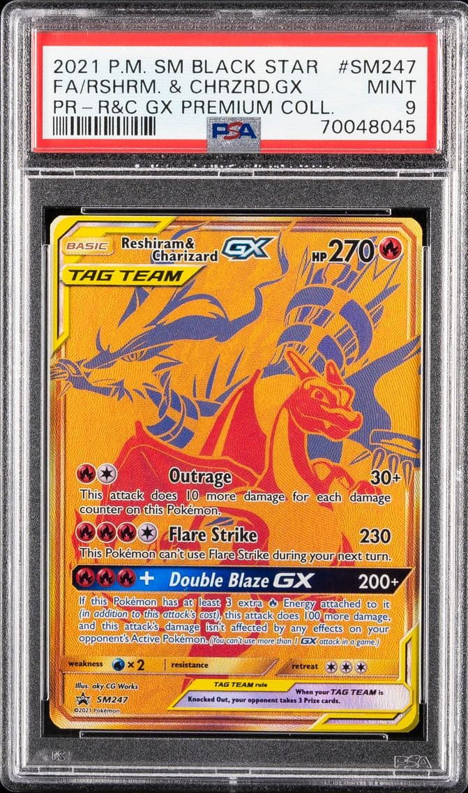 Reshiram & Charizard GX, SM Black Star Promo, PSA 9