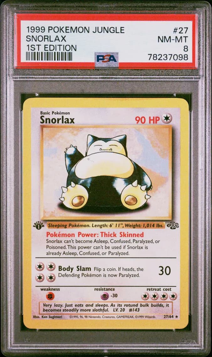 Snorlax 1st Edition, Jungle, PSA 8