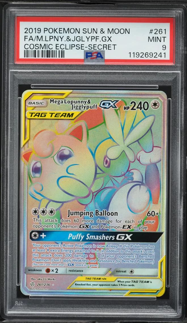 Mega-Lopunny & Jigglypuff GX, Sun & Moon Cosmic Eclipse, PSA 9