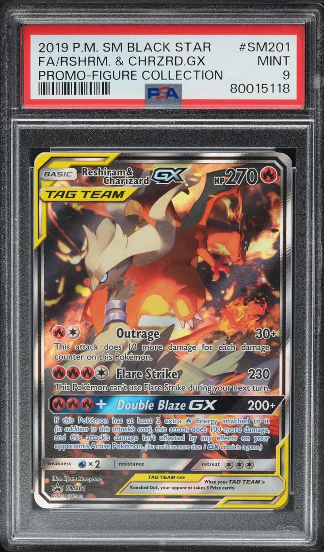 Reshiram & Charizard GX, SM Black Star Promo, PSA 9