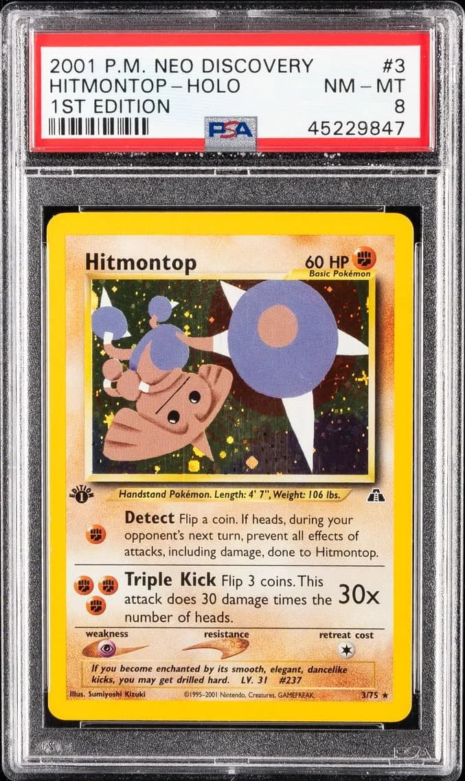 Hitmontop-Holo 1st Edition, Neo Discovery, PSA 8