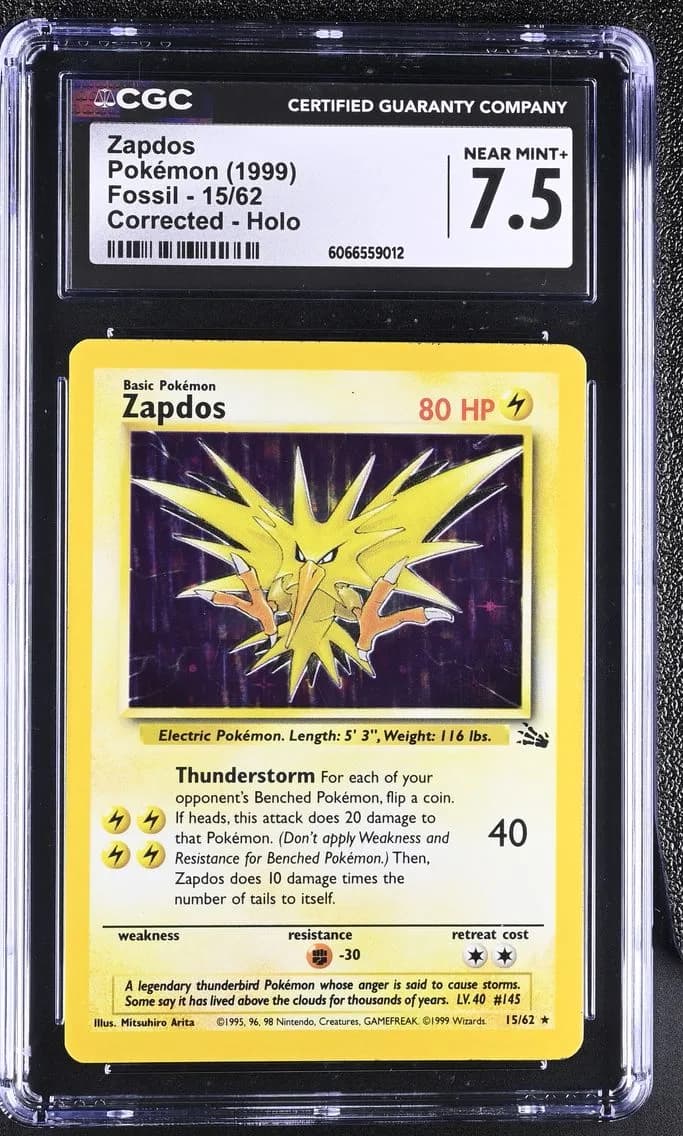Zapdos, Fossil - Unlimited, CGC 7.5