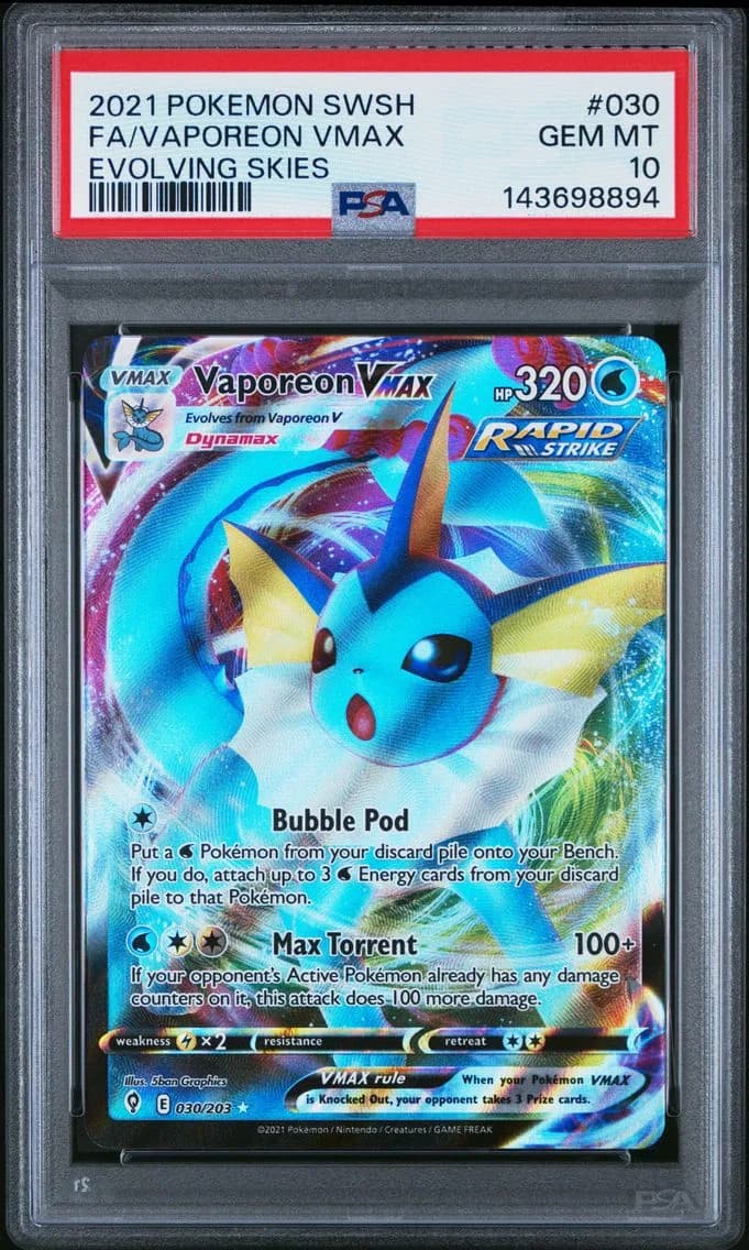 Vaporeon VMAX, Sword & Shield Evolving Skies, PSA 10