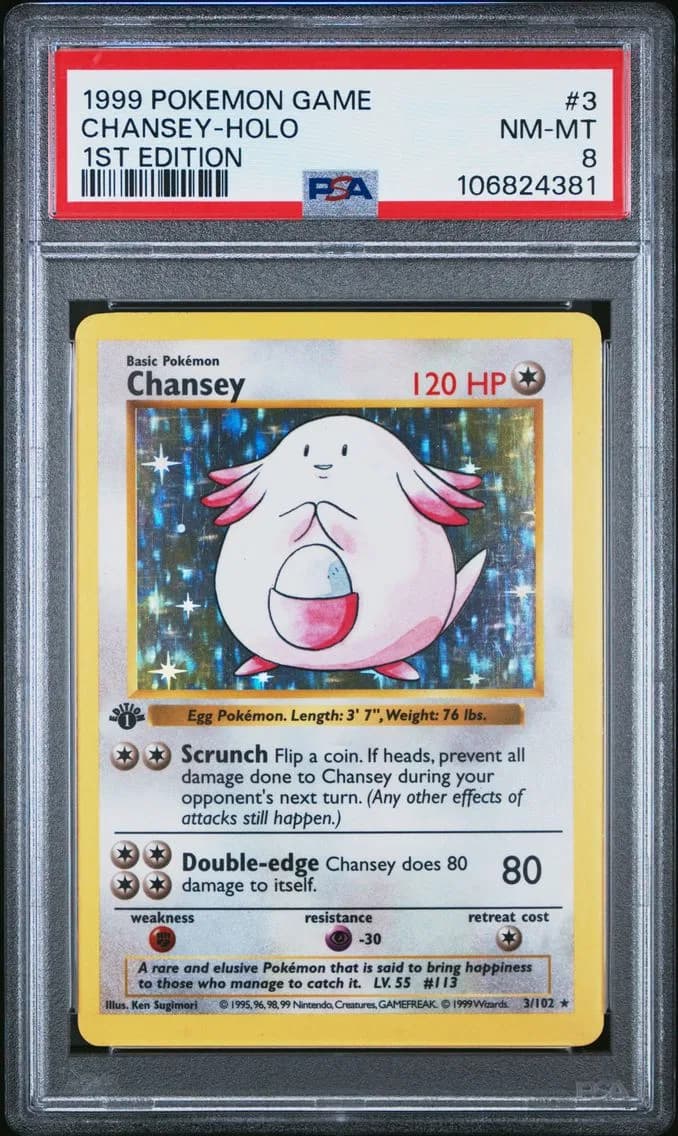 Chansey-Holo 1st Edition, Game, PSA 8
