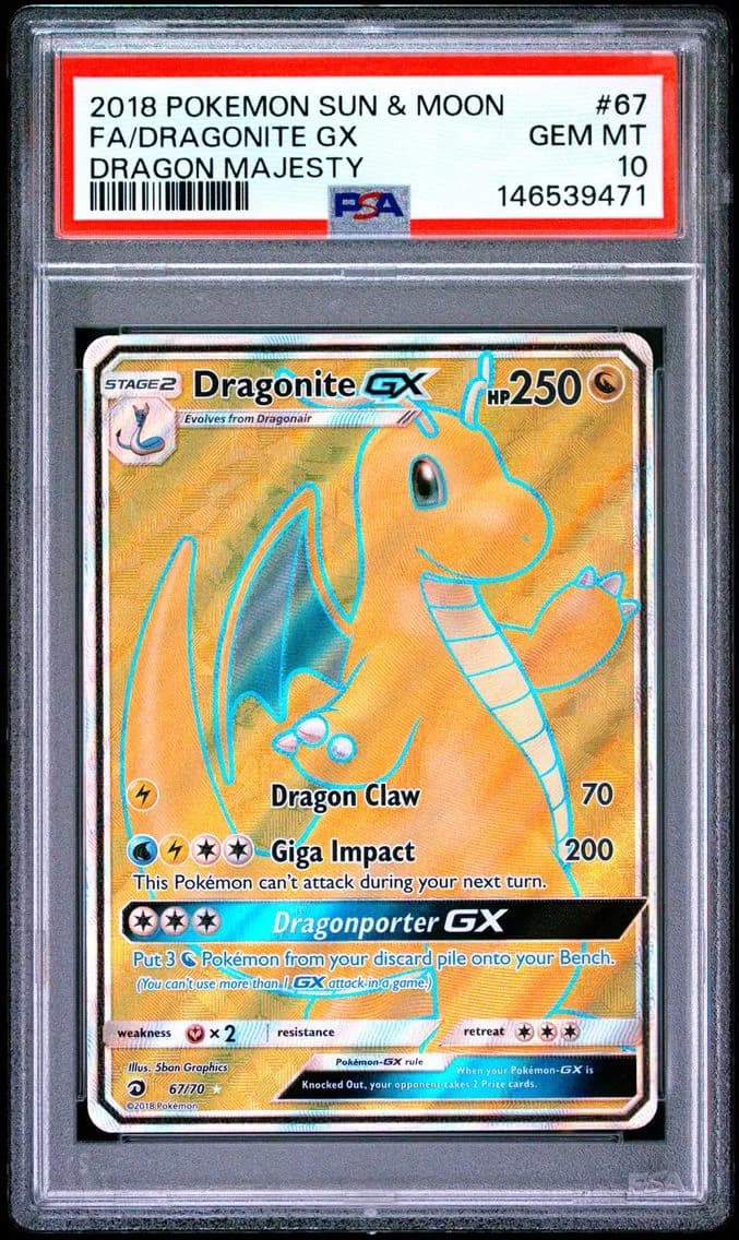 Dragonite GX, Sun & Moon Dragon Majesty, PSA 10