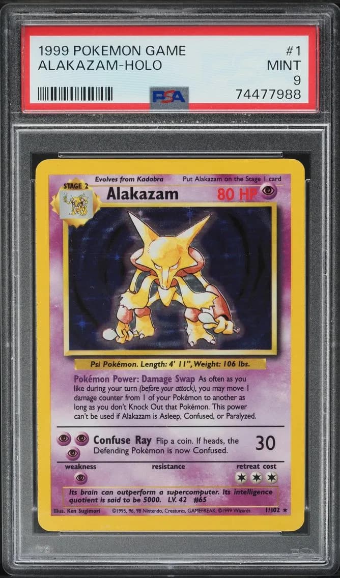 Base Set Holo Alakazam, Game, PSA 9