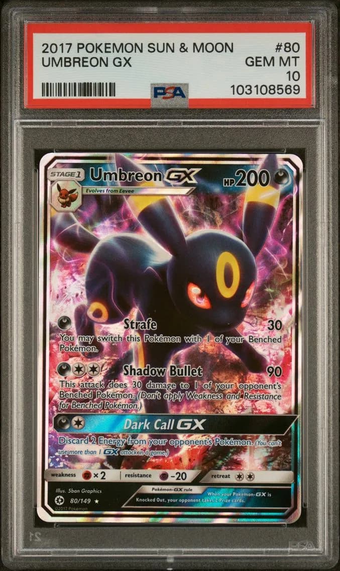 Umbreon GX, Sun & Moon, PSA 10