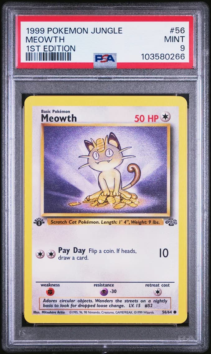 Meowth 1st Edition, Jungle, PSA 9