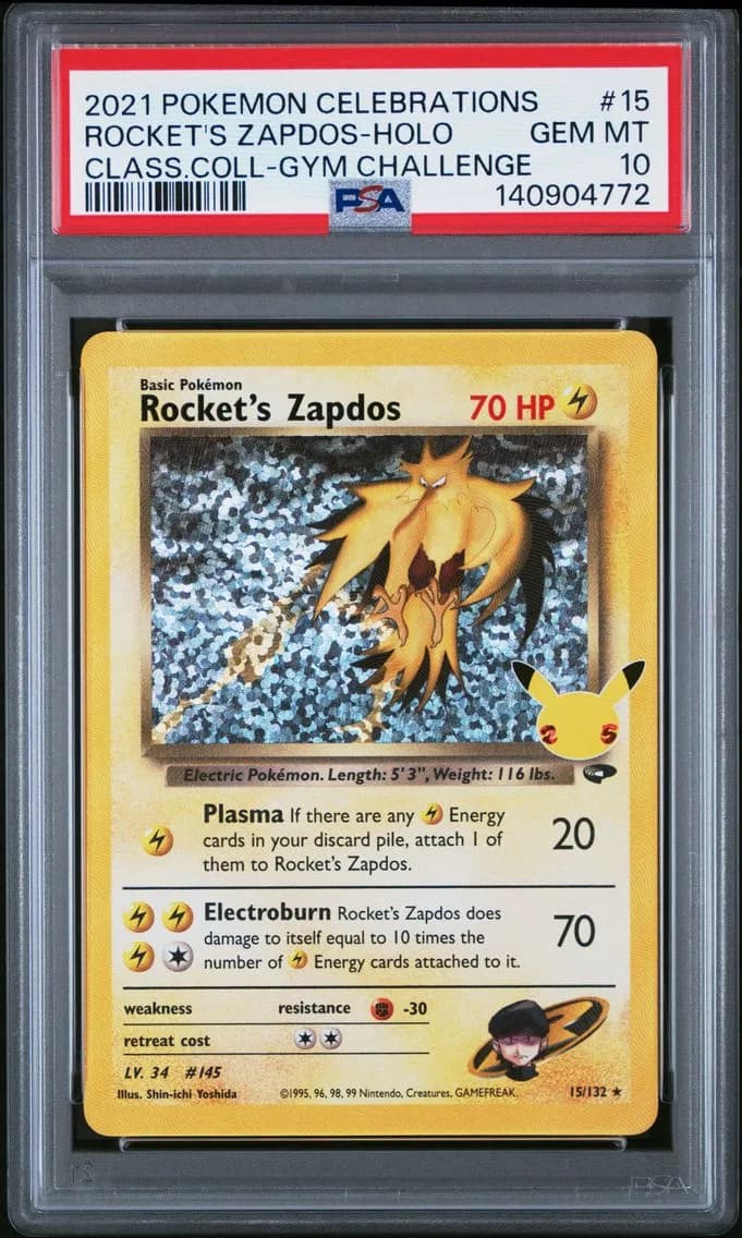 Rocket's Zapdos-Holo, Celebrations Classic Collection, PSA 10