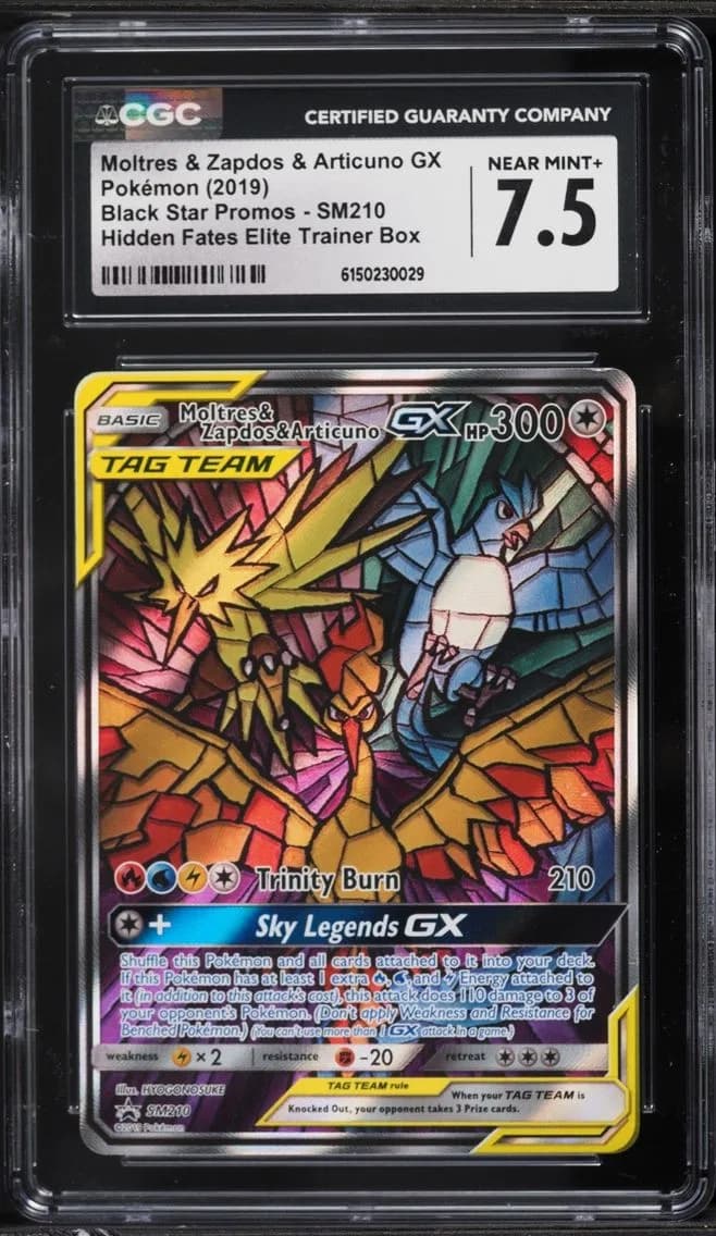 Moltres & Zapdos & Articuno GX, Black Star Promos - Sun & Moon, CGC 7.5
