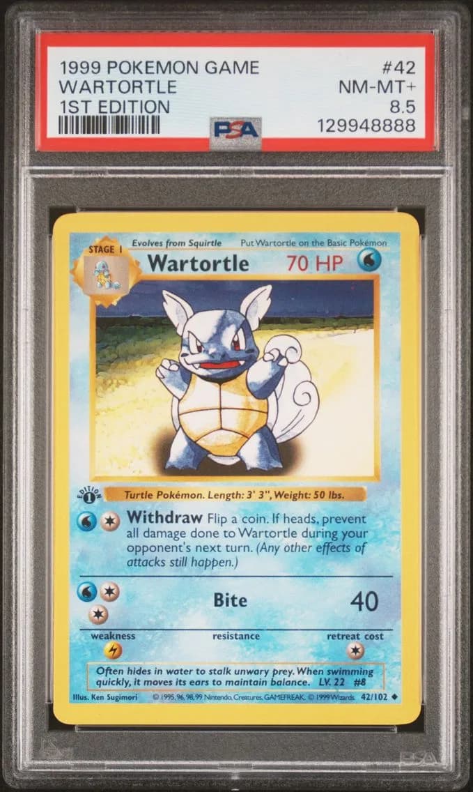 Wartortle 1st Edition, Game, PSA 8.5