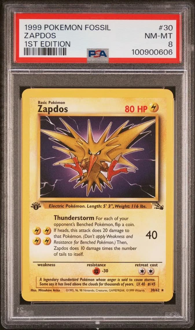 Zapdos 1st Edition, Fossil, PSA 8