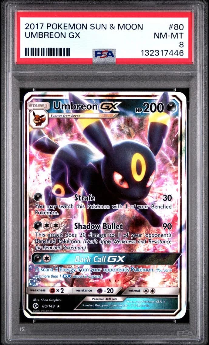 Umbreon GX, Sun & Moon, PSA 8