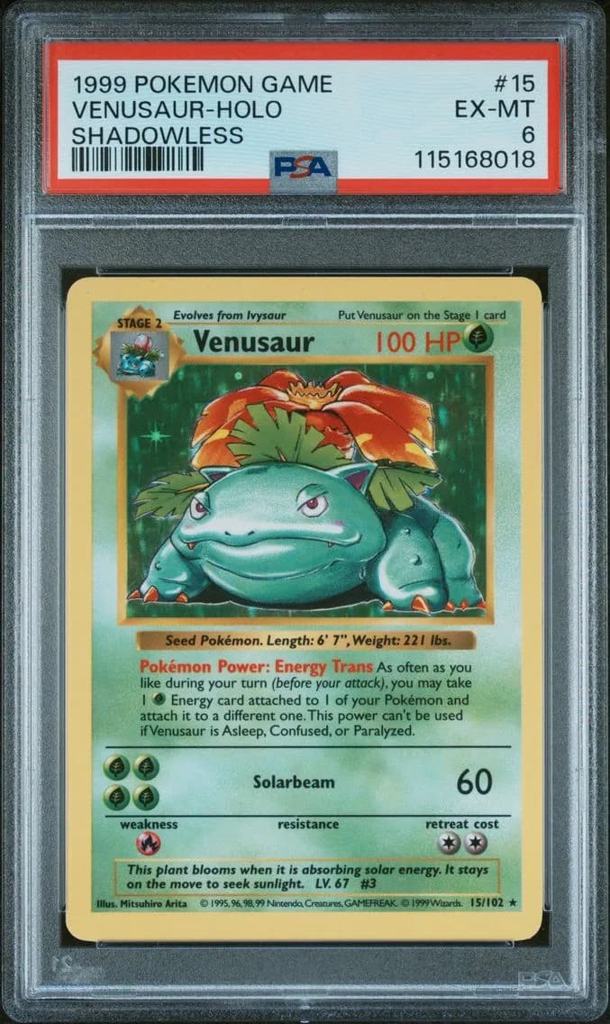 Venusaur-Holo Shadowless, Game, PSA 6
