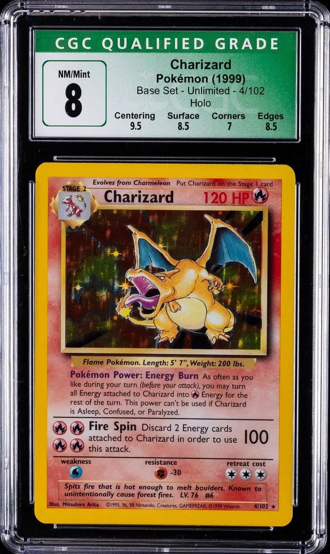 Charizard-Holo, Base Set - Unlimited, CGC 8