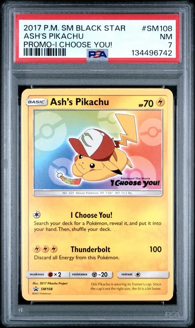 Ash's Pikachu, SM Black Star Promo, PSA 7