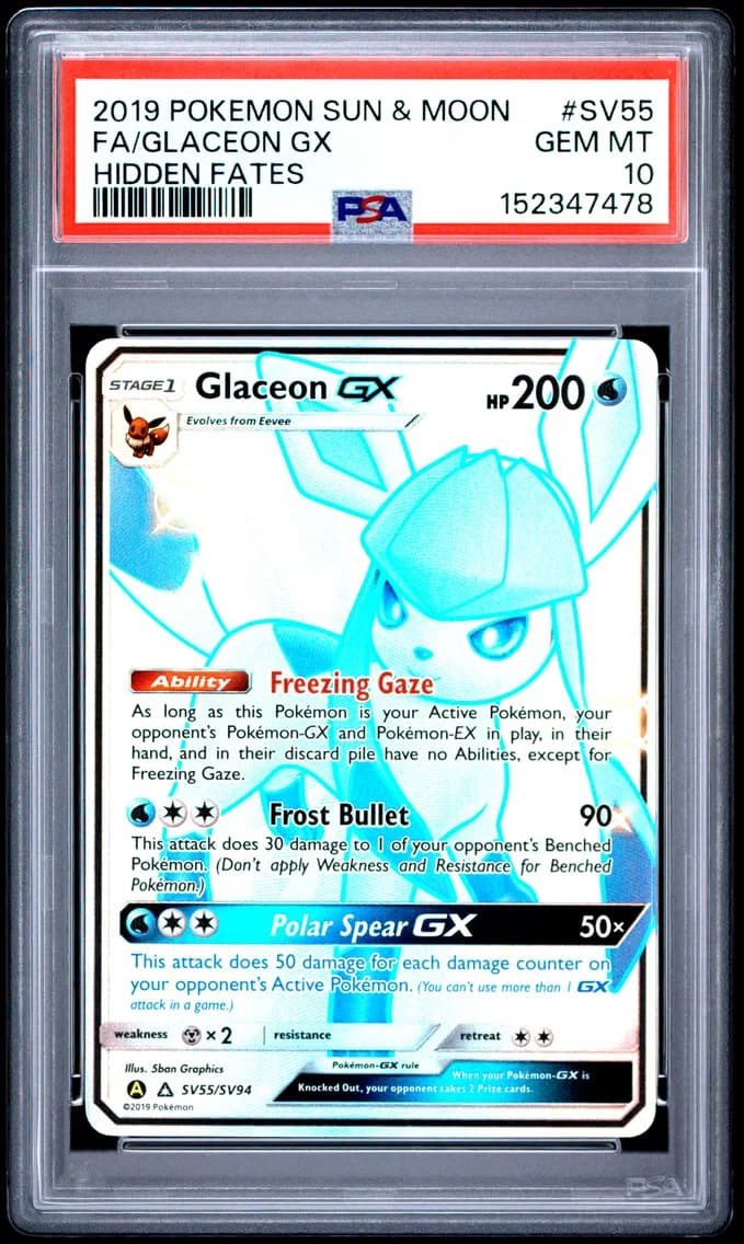 Glaceon GX, Sun & Moon Hidden Fates, PSA 10