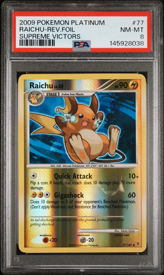 Raichu-Reverse Foil, Platinum Supreme Victors, PSA 8