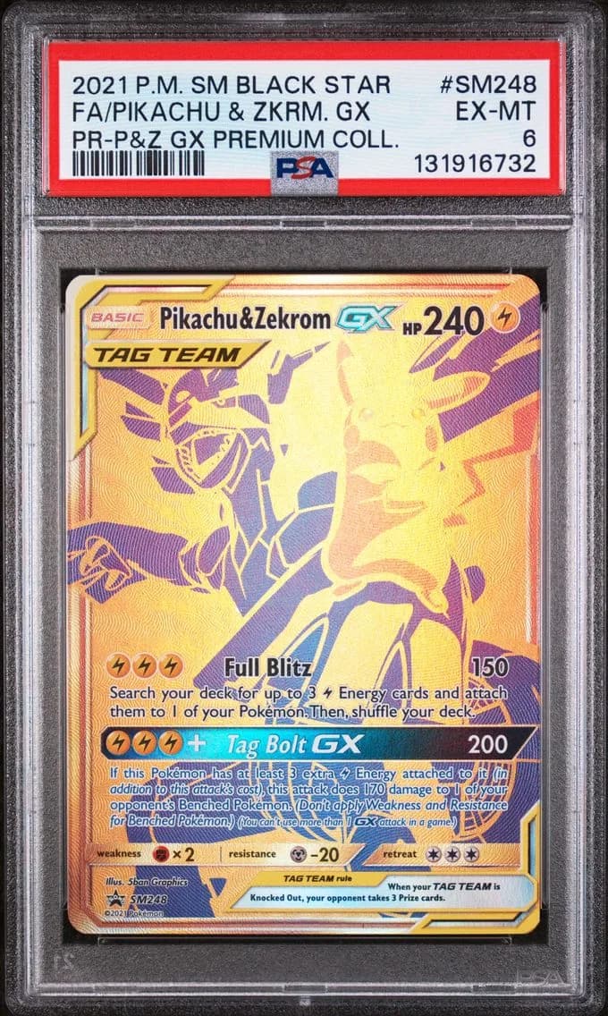 Pikachu & Zekrom GX, SM Black Star Promo, PSA 6