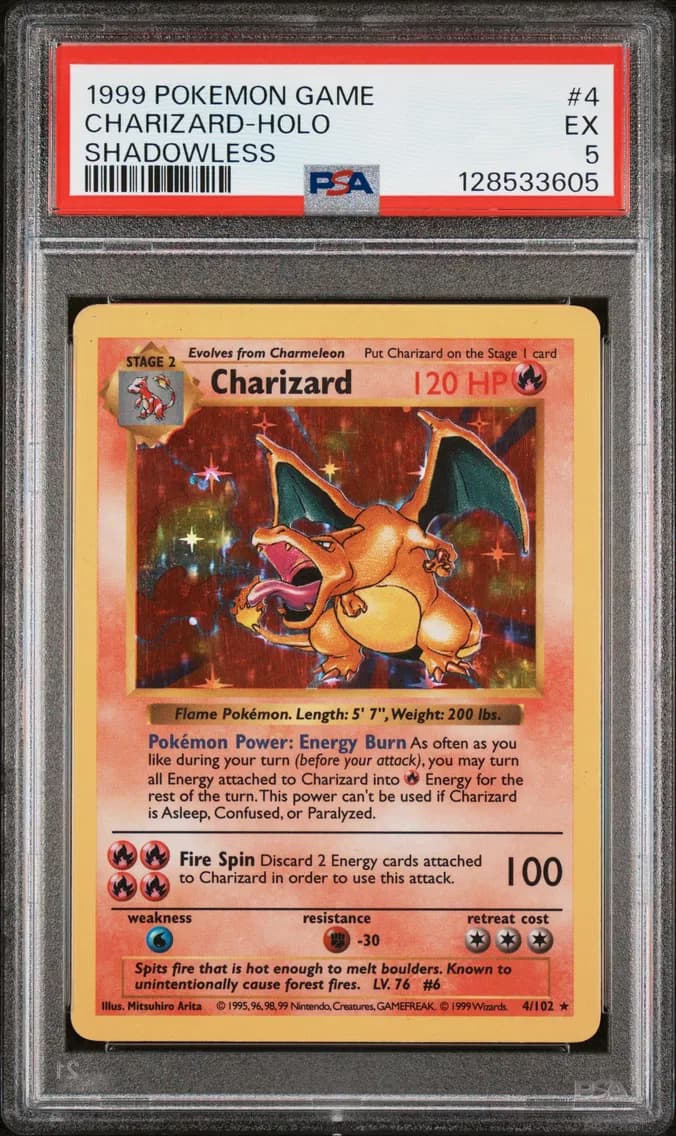 Charizard-Holo Shadowless, Game, PSA 5