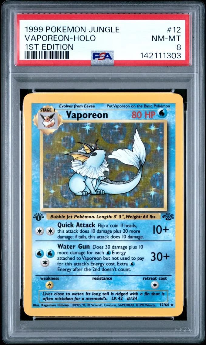Vaporeon-Holo 1st Edition, Jungle, PSA 8