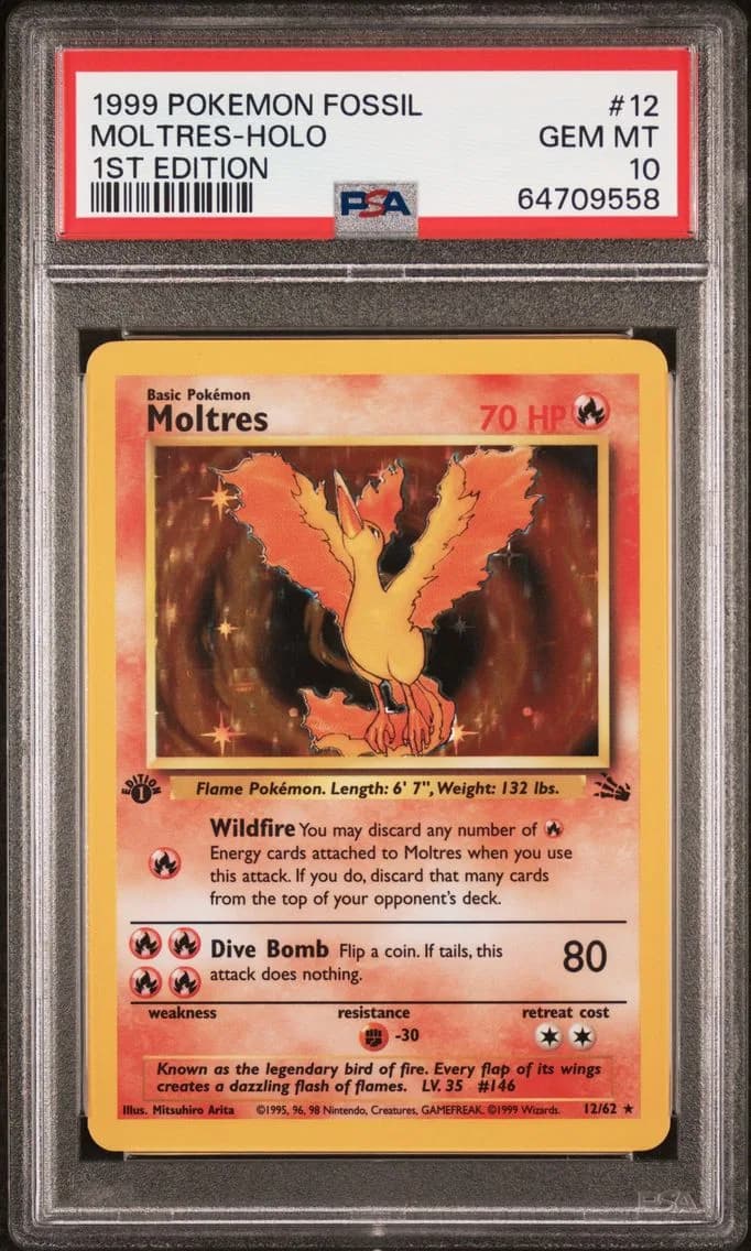 Moltres-Holo 1st Edition, Fossil, PSA 10