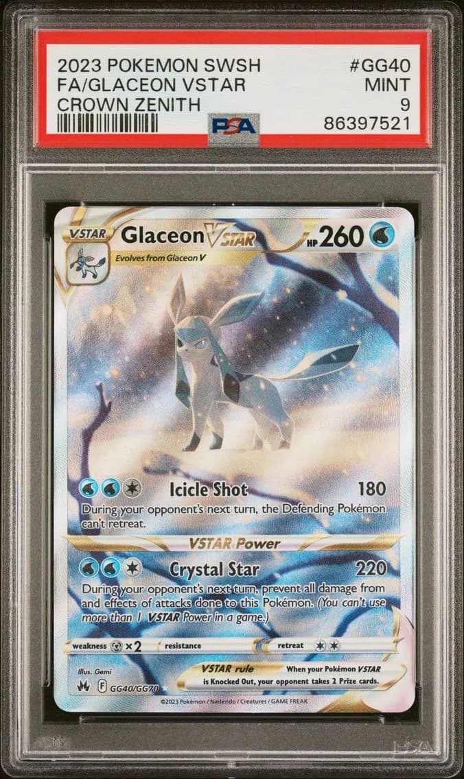 Glaceon VSTAR, Sword and Shield Crown Zenith, PSA 9