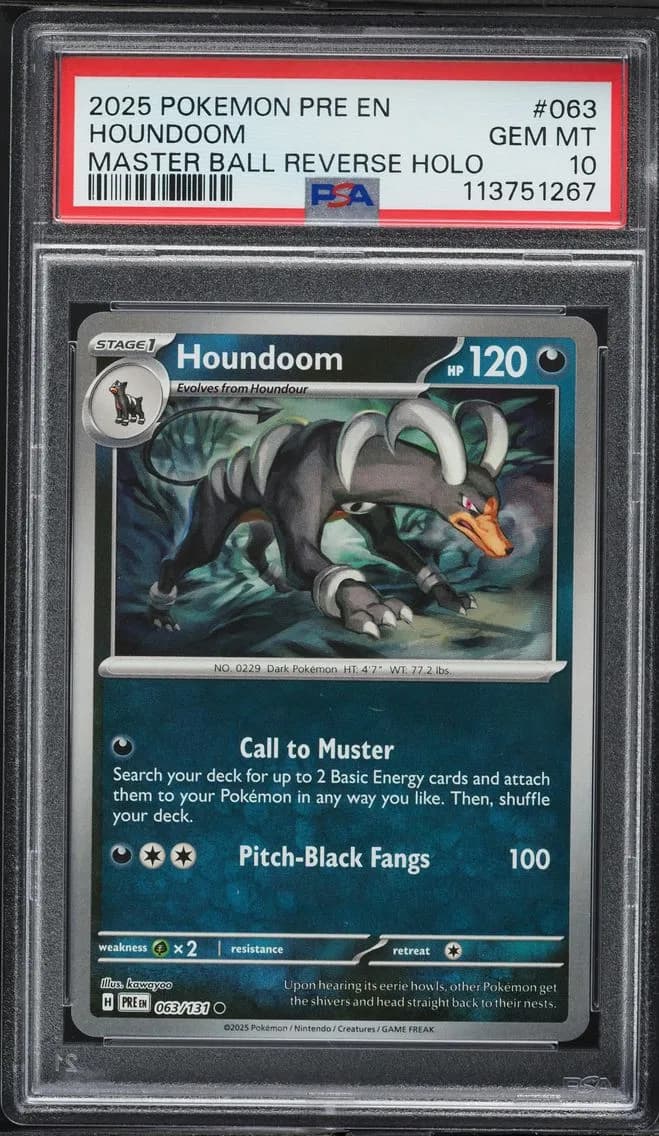 Houndoom Master Ball Reverse Holo, Prismatic Evolutions, PSA 10