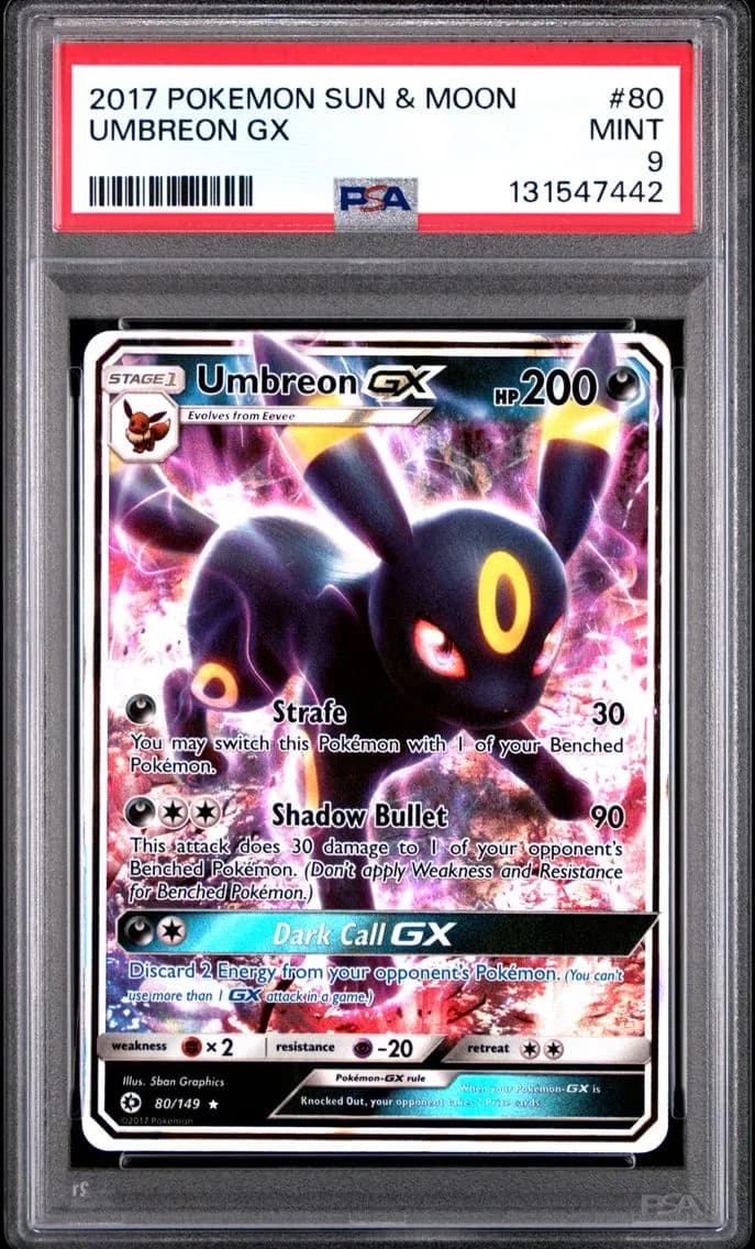 Umbreon GX, Sun & Moon, PSA 9