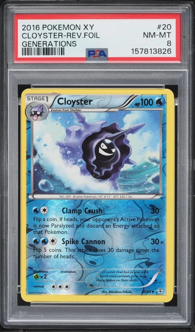Cloyster-Reverse Foil, XY Generations, PSA 8