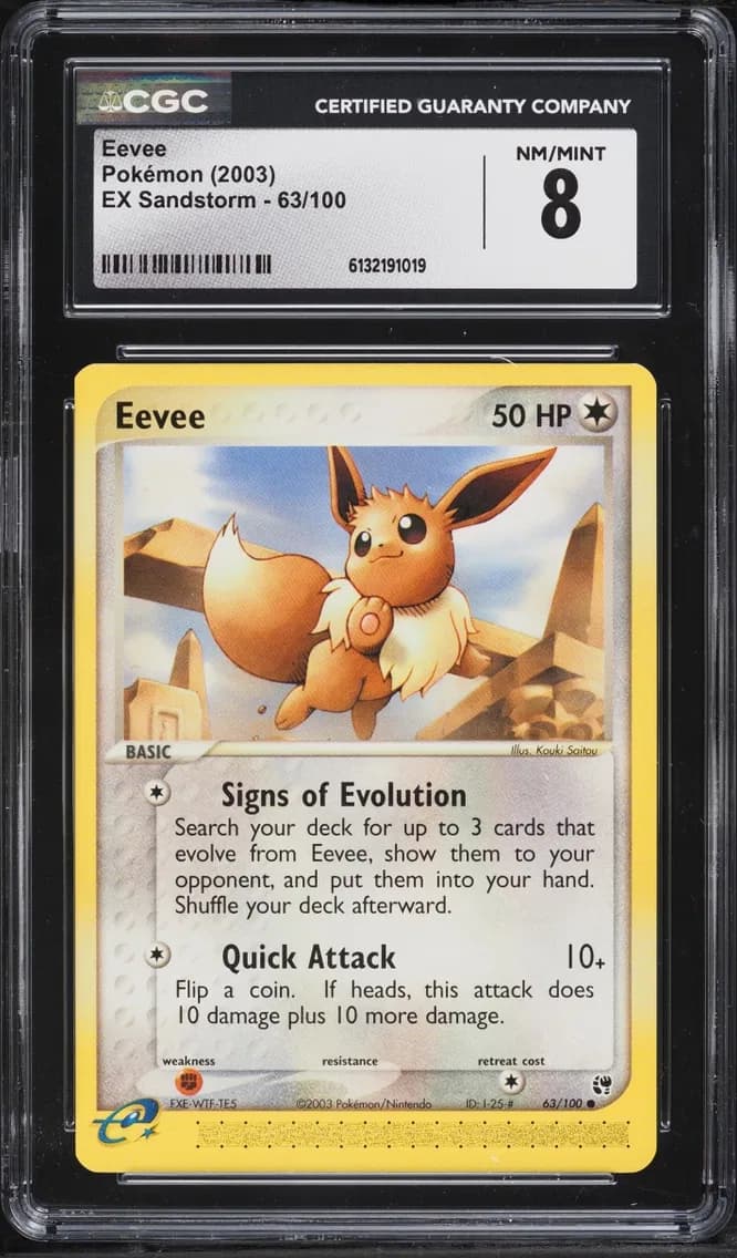 EX Sandstorm Eevee NM-MT, EX Sandstorm (2003 Copyright, w/ "e" Symbol), CGC 8