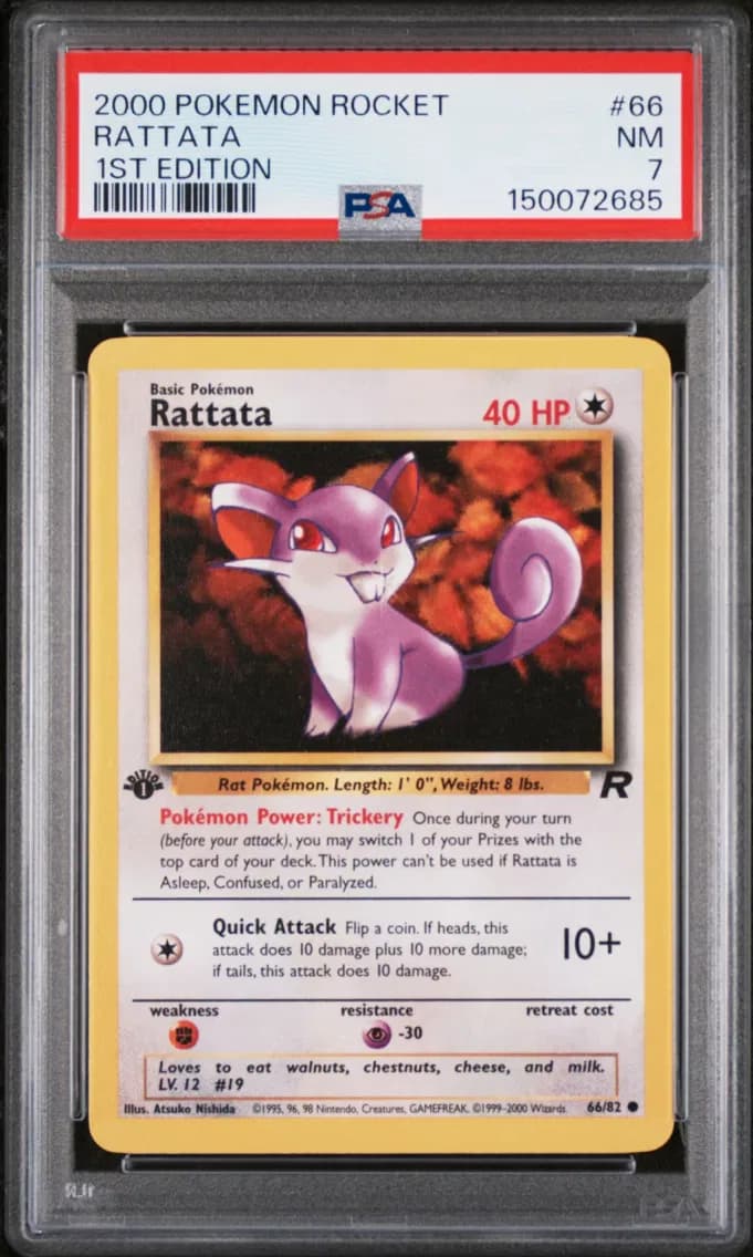 Rattata 1st Edition, Rocket, PSA 7