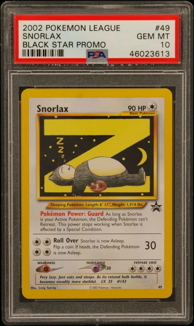 Snorlax, League Promo Black Star, PSA 10